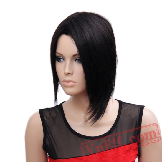 Kanekalon Short Black Wig Natural Straight Bob Full Wigs Women