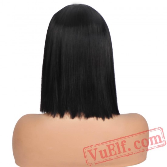 Black Short Bobo Hair Women Hair Cap Short Straight Wigs Women