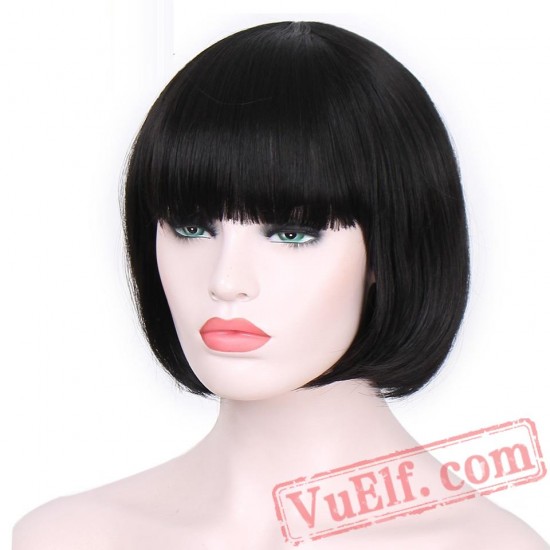 Short Black Bob Straight Hair Bangs Wigs Black Women Cosplay Hair