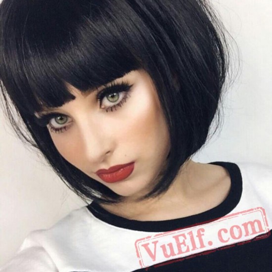 Short Black Bob Straight Hair Bangs Wigs Black Women Cosplay Hair