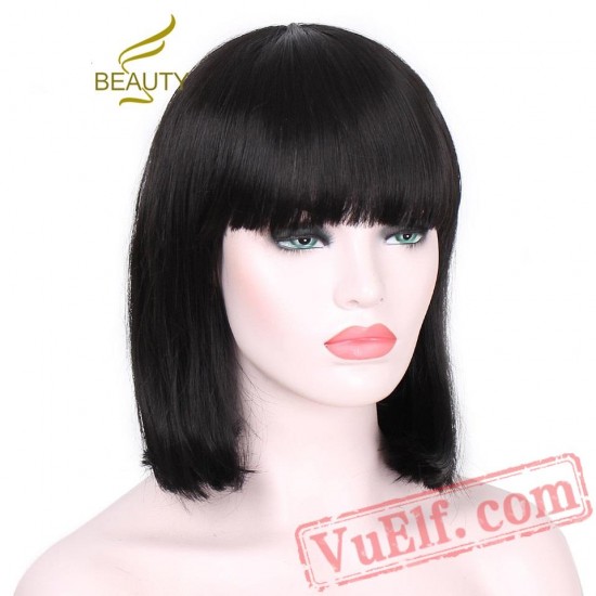 Short Black Bob Straight Hair Bangs Wigs Black Women Cosplay Hair