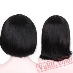 Short Black Bob Straight Hair Bangs Wigs Black Women Cosplay Hair