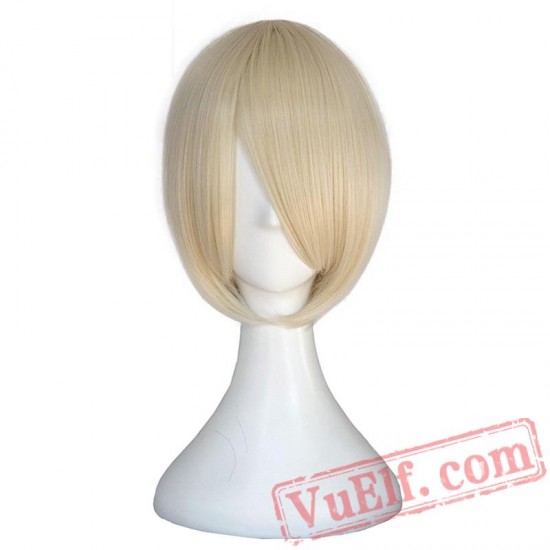 Short Bob Wigs Side Bang Women Straight Blonde Wig Pink