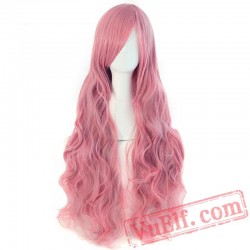 Long Wavy Cosplay Wigs Bangs Pink Black Blue Brown Blonde Women Wig Hair