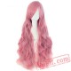 Long Wavy Cosplay Wigs Bangs Pink Black Blue Brown Blonde Women Wig Hair