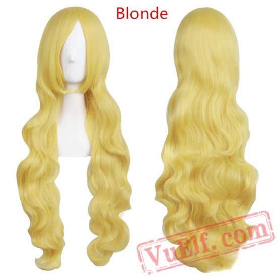 Long Wavy Cosplay Wigs Bangs Pink Black Blue Brown Blonde Women Wig Hair