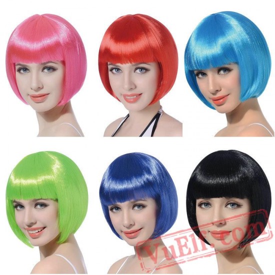 Short Straight Cosplay Bob Women Wig Hair Pink Cosplay Party Halloween Wigs