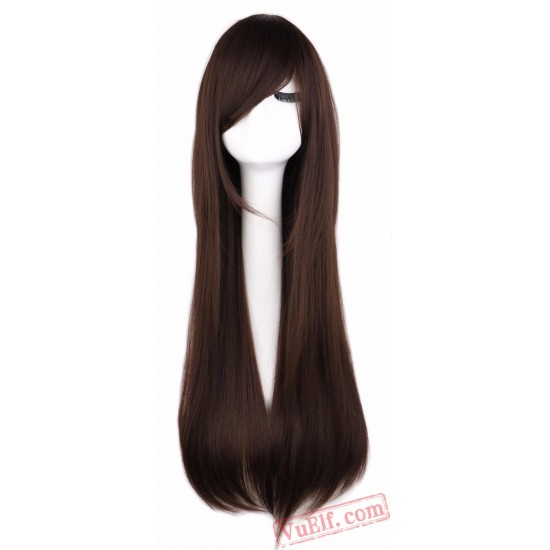 Long Straight Cosplay Wig Black Purple Pink Blue Sliver Gray Blonde White Orange Brown