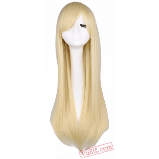 Long Straight Cosplay Wig Black Purple Pink Blue Sliver Gray Blonde White Orange Brown