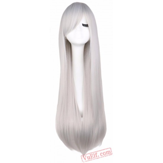 Long Straight Cosplay Wig Black Purple Pink Blue Sliver Gray Blonde White Orange Brown