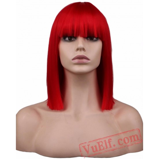 Short Straight Cosplay Wig Party Red Blonde Blue Green Pink