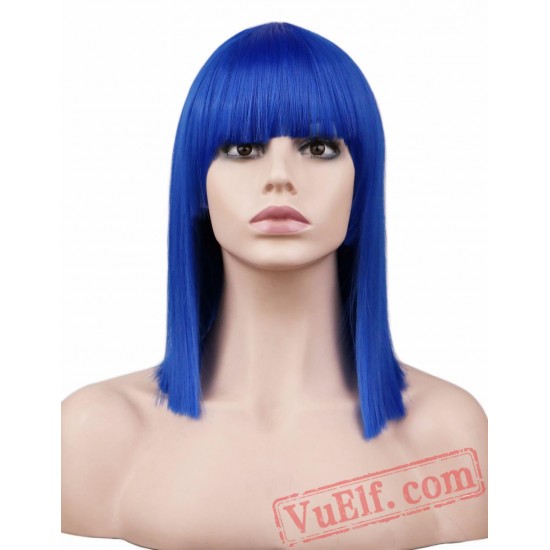 Short Straight Cosplay Wig Party Red Blonde Blue Green Pink