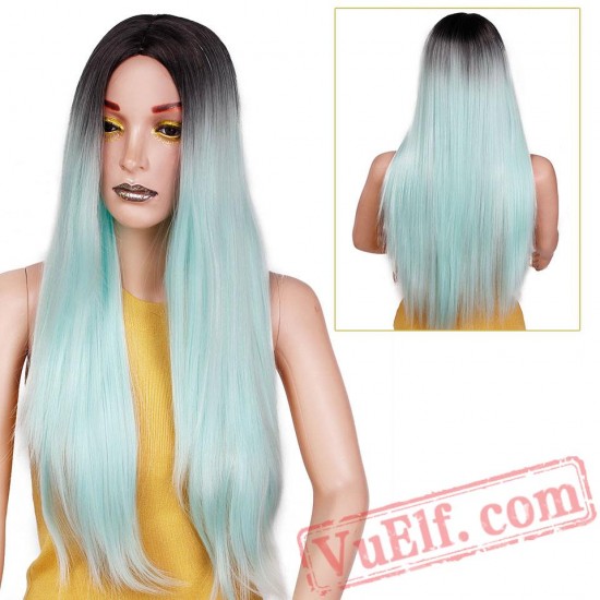 Green Straight Long Wigs Women Black Pink Cosplay Wigs