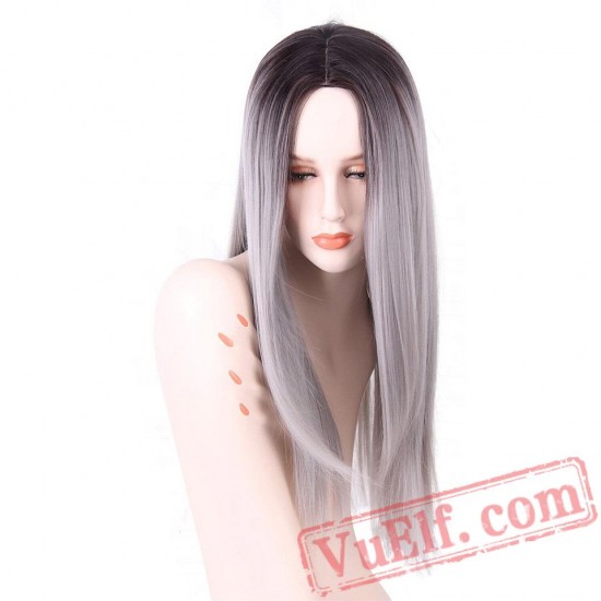 Long Straight Grey Red Pink Black Wigs Women cosplay hair