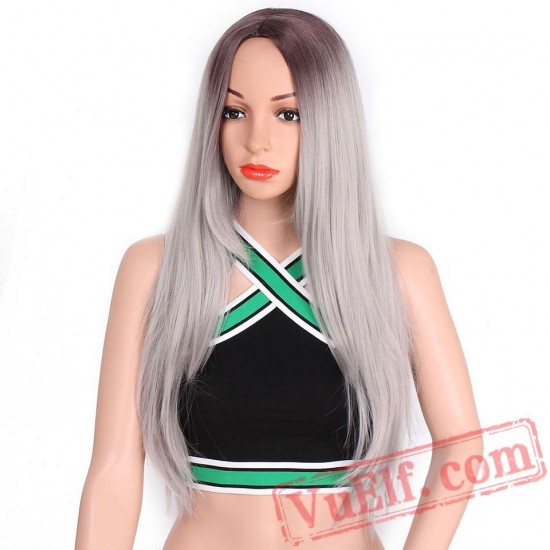 Long Straight Grey Red Pink Black Wigs Women cosplay hair