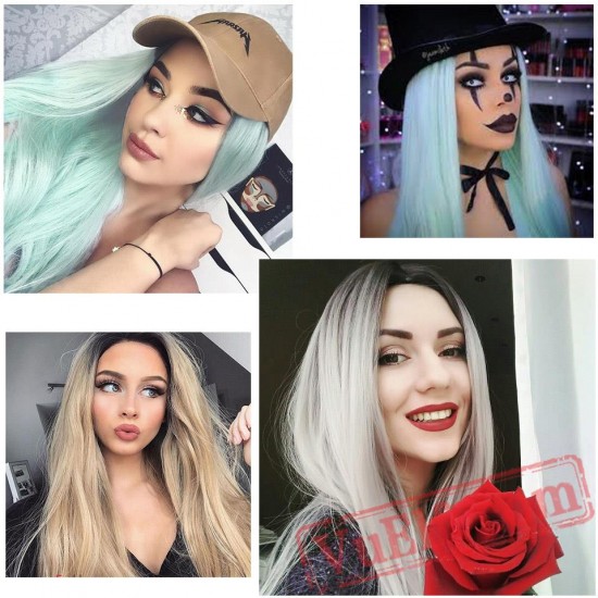 Long Straight Grey Red Pink Black Wigs Women cosplay hair