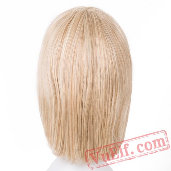 Short Blonde Wavy Bangs Wig Cosplay Salon Party Pink