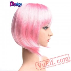 Short Straight Blue Pink Bob Wigs Flat Bangs Cosplay Party Wig