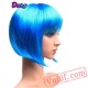 Short Straight Blue Pink Bob Wigs Flat Bangs Cosplay Party Wig