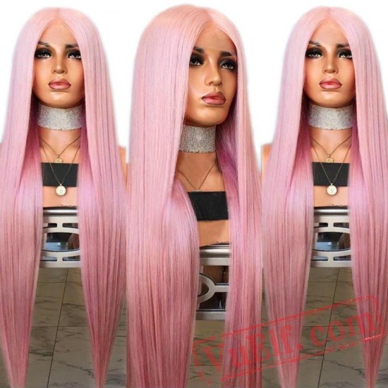 Silky Straight Hair Pink Wig Lace Front Wig White Women