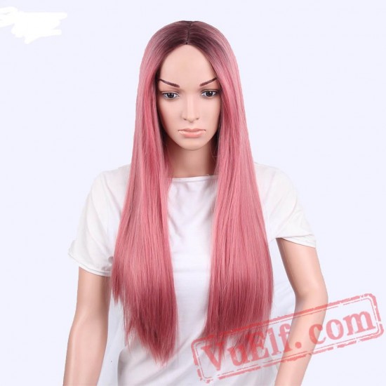 Pink Long Wigs Low Silky Straight Long Pink Wigs Women long Wigs