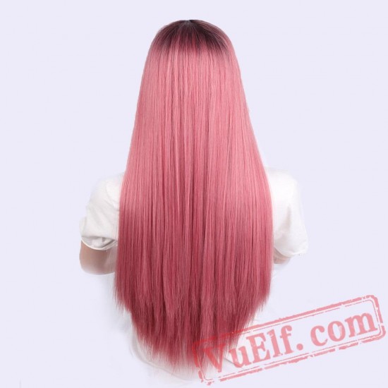 Pink Long Wigs Low Silky Straight Long Pink Wigs Women long Wigs