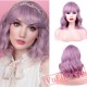 Purple Pink Natural Wave Short Bob Wigs Bangs White Women Curly Cosplay Wig