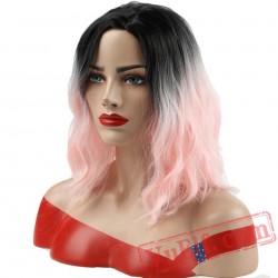 Red Blue Pink Wigs Short Water Wave Hair African American