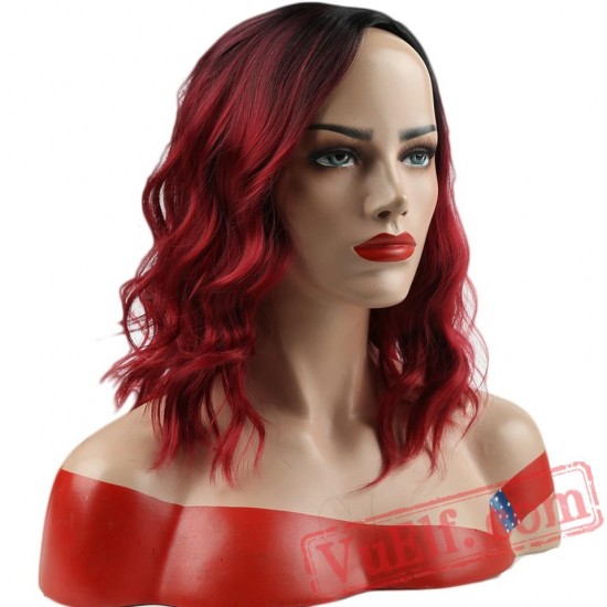 Red Blue Pink Wigs Short Water Wave Hair African American