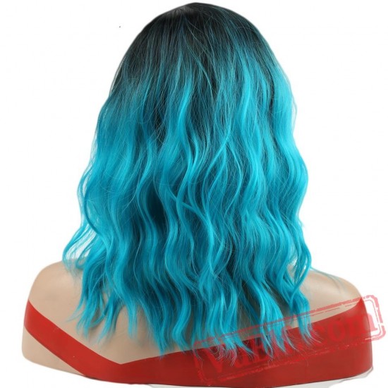 Red Blue Pink Wigs Short Water Wave Hair African American