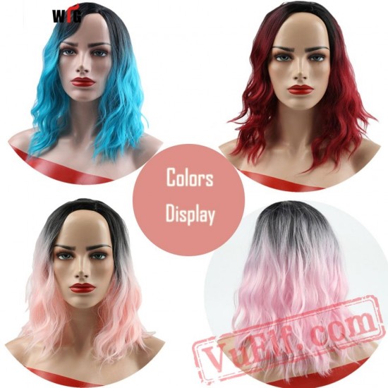 Red Blue Pink Wigs Short Water Wave Hair African American