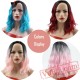 Red Blue Pink Wigs Short Water Wave Hair African American