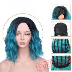 Blue Wigs Short Brown Hair Women's Long Wave