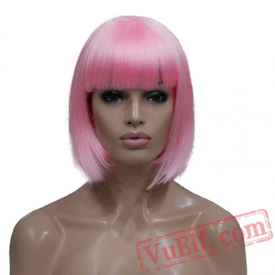 Beauty Red/Pink Wig Cosplay Women Hair short Bob party wig