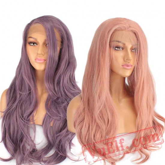 Lace Front Wig Long Pink Purple Orange Wigs Black Women Wave Hair