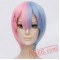 Beauty Cosplay Wigs Short Half Blue Half Pink Wigs