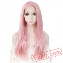 Pink Wig Straight Hair Lace Front Wig Women Cosplay Wig