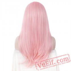 Pink Wig Straight Hair Lace Front Wig Women Cosplay Wig