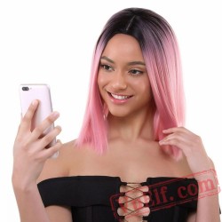 Pink Bob Wigs Short Haircut Shoulder-length Wig Women