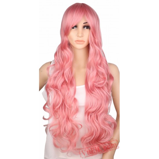 Long Curly Cosplay Wig Party Red Pink Sliver Gray Blonde Black