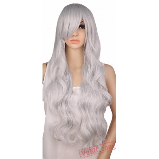 Long Curly Cosplay Wig Party Red Pink Sliver Gray Blonde Black