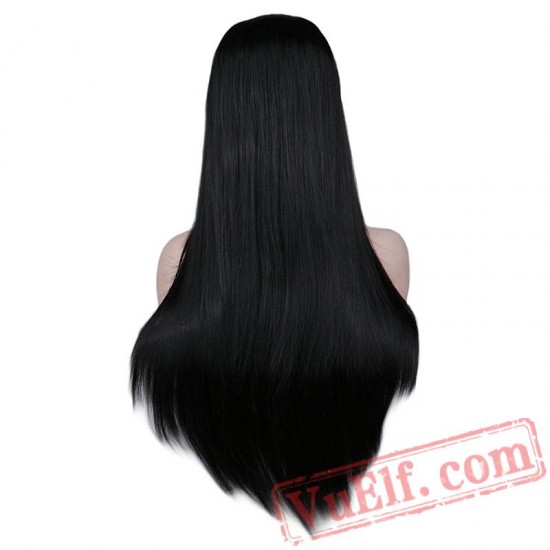 Women Natrual Long Wavy Full Head Wig Cosplay Black Red Pink