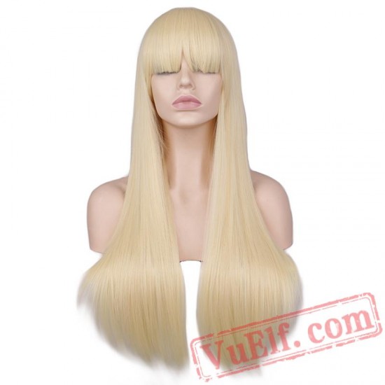 Women Natrual Long Wavy Full Head Wig Cosplay Black Red Pink