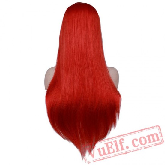 Women Natrual Long Wavy Full Head Wig Cosplay Black Red Pink