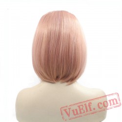 Pink Natural Straight Rose Gold Short Bob Lace Front Wig
