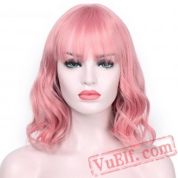 Women Pink Short Wig aisi Hair Long Wave