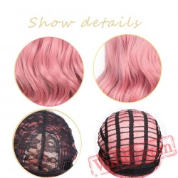 Women Pink Short Wig aisi Hair Long Wave