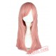 Pink Wig Medium Straight Inclined Bangs Hair Halloween