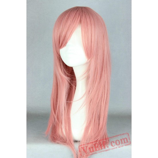 Pink Wig Medium Straight Inclined Bangs Hair Halloween