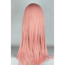 Pink Wig Medium Straight Inclined Bangs Hair Halloween